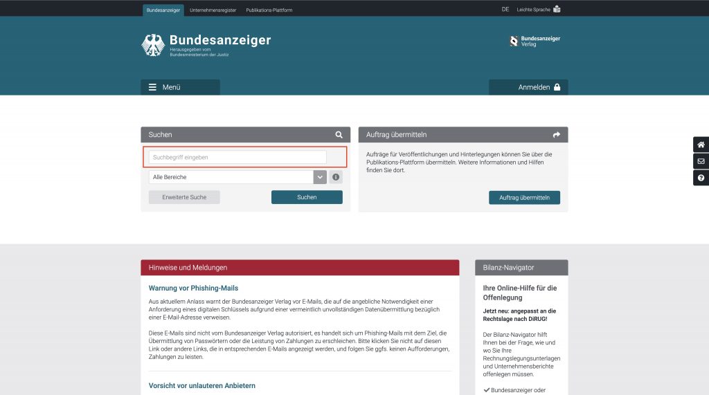 Bundesanzeiger Suche
